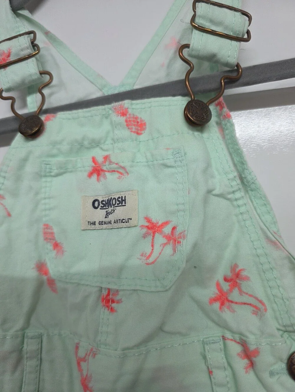 Osh Kosh B'Gosh Overalls Baby Size 12M Pineapples Palm Trees Pink Green 12M